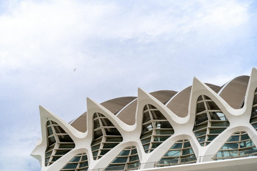 Futuristic architecture of the City of Arts and Sciences in Valencia, Spain.
